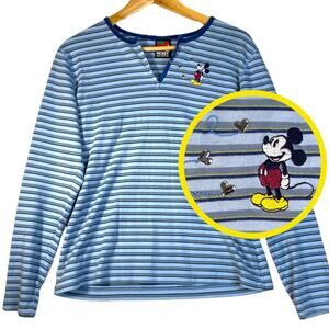 Vintage Disney Mickey Henley Womens M Blue 90s Embroidered Kidcore Nostalgia